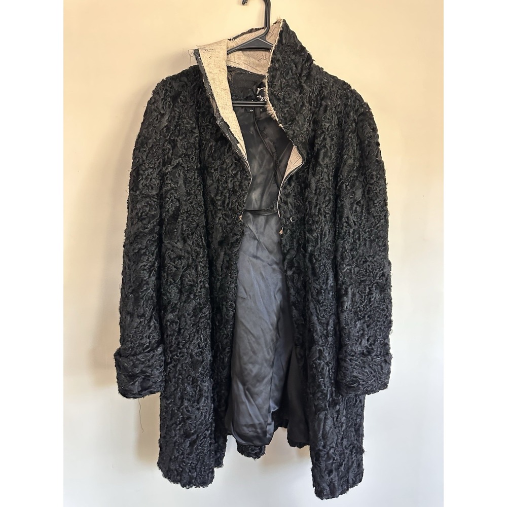 VTG 50s Black Persian Lamb Fur Women's Coat Jacket Craft Cutter Needs Repair